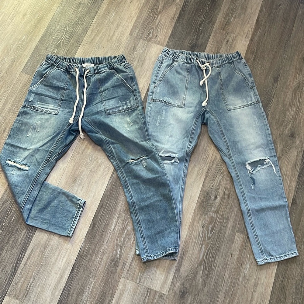 TWO Pairs Talulah Distressed Drawstring Denim Pants Size M